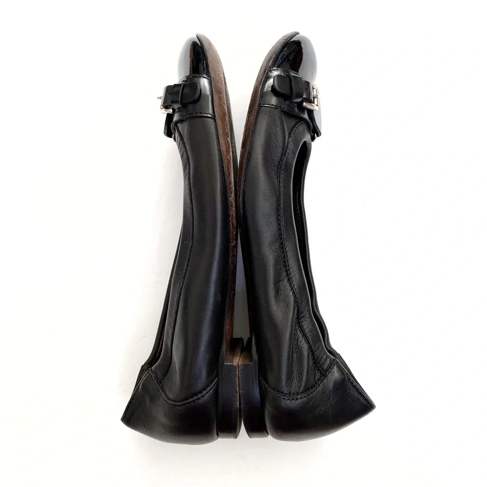 AGL Attilio Giusti Leombruni black leather patent round toe buckle ballet flats - Picture 4 of 9